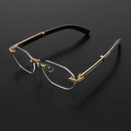 Luxe Randloze Brilmonturen Witte Echte Natuurlijke Hoorn Brillen C Decoratie 18K Gouden Frame Designer Mannen Bijziend Optisch Mannelijke en Vrouwelijke 54-21-145mm