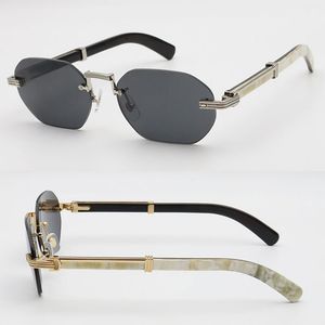 Luxe randloze herenzonnebril grote rechthoekige designerbril 0377 originele zwart-witte buffelhoorn zonnebrilmonturen voor dames lentes de sol maat 58-21-145MM