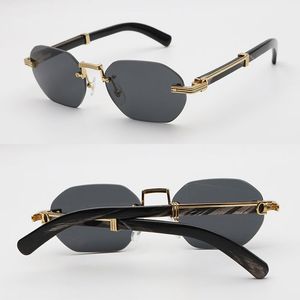 Lunettes de soleil de luxe sans monture pour hommes, grandes lunettes rectangulaires de styliste 0377 marbrées noires en corne de buffle, montures pour femmes, lentes de sol, taille 58-21-145MM, nouveau