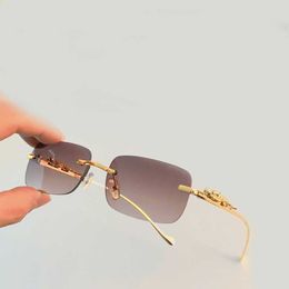 Lunettes de soleil carrées de luxe sans bords pour hommes et femmes, marque de styliste, mode dégradé métal léopard rétro, lunettes de soleil rectangulaires