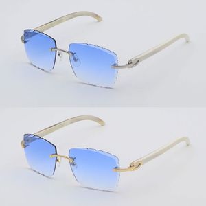 Luxe Randloze Zonnebril Heren Lentes de Sol Mujer Dames Designer Groot Vierkant Origineel Wit Echt Natuurlijke Hoorn Zonnebrilmonturen voor Diamond Cut Lensgrootte 58 mm