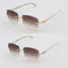 Luxe randloze zonnebril heren occhiali da sole dames designer groot vierkant origineel wit echt natuurlijk hoorn zonnebrilmontuur voor diamantgeslepen lensgrootte 58 mm