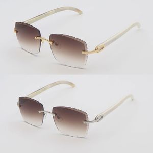 Lunettes de soleil de luxe sans monture pour hommes occhiali da sole femmes Designer grand carré original blanc véritable corne naturelle montures de lunettes de soleil pour lentilles taillées en diamant taille 58mm