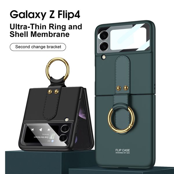 Soporte de anillo de lujo Hybrid Vogue Phone Case para Samsung Galaxy Folding Z Flip3 Flip4 5G Durable Ultra Thin Full Protective Membrane Bracket Fold Shell a prueba de golpes