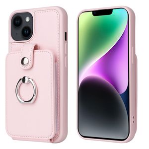 Porte-bague de luxe Étui de téléphone Vogue en cuir solide pour iPhone 15 14 13 12 11 Pro Max XR XS Durable Femmes Élégantes Plate-cartes Portefeuille en cuir Couvrette arrière