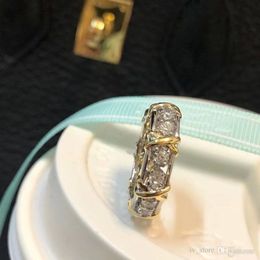 Anillo de lujo Schlumberger Brand Designer S925 Sterling Silver Cross Full Crystal Finger Cluster para mujer Joyería de moda 224f