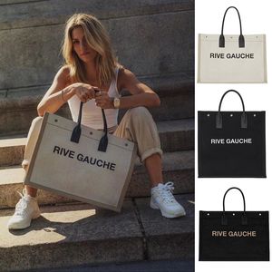 Sac fourre-tout en toile de lin de luxe Rive Gauche - Poignée supérieure unisexe à bandoulière haute capacité pour la plage de voyage