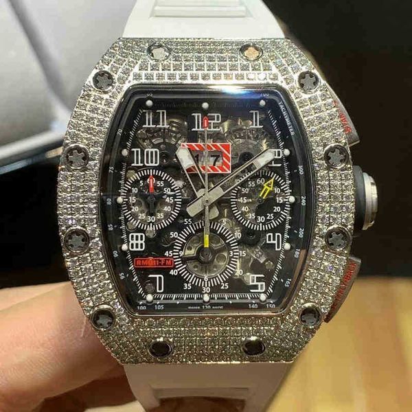 Luxury RM Wristwatch Mill Business Leisure RM011 Automatic Machinery Platinum Full Diamond Rouge Millr Watch Mens Watch Watchs