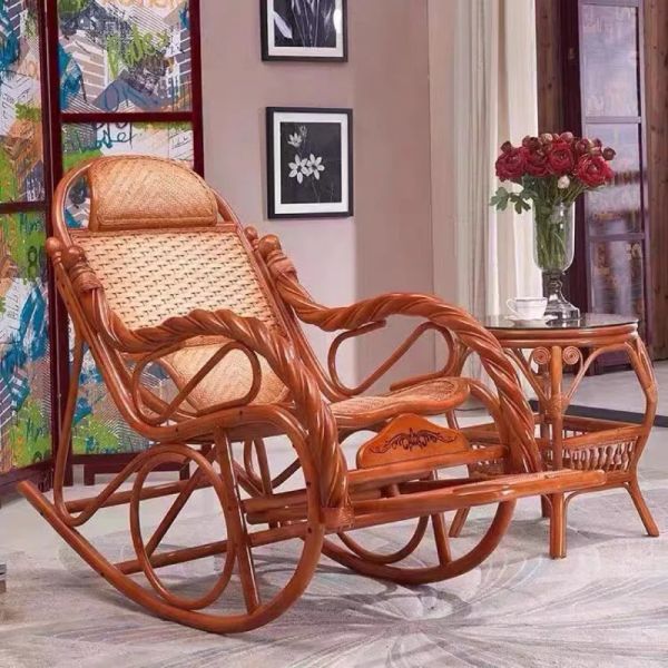 Chaise à bascule de luxe avec coussins meubles en osier rotin glissier planeur de salon inclinable rotin moderne chaise facile