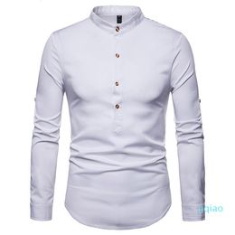 Chemise à manches retroussées de luxe pour hommes, col montant, chemises habillées, Chemise Henry Tops, Camiseta décontractée, automne 2022