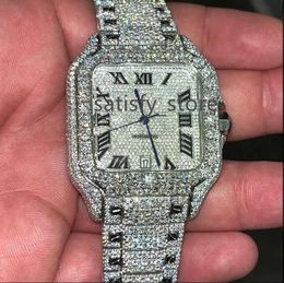 Luxe Romeinse wijzerplaat VVS Moissanite roestvrijstalen horloge Hip Hop Bust Down Iced Out Bling Blink Watch Personaliseer Custom