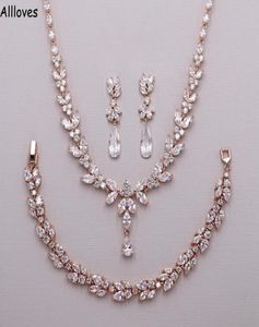 Luxe roségouden kubieke zirkonia bruids sieraden traan oorbellen zilveren vrouwen accessoires voor bruiloft juwelen sets oorbellen nek4845754
