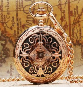 Luxury Rose Gold Hollow Chinese Grilles Design Pocket Watch Handwind Mécanique Corloge de pensionn