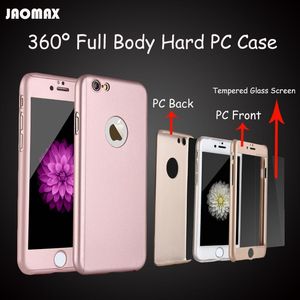 Lujosa funda rígida de PC de cuerpo completo a prueba de golpes de oro rosa de 360 grados para iPhone 6 6S 7 Capa de teléfono con protector de pantalla de vidrio templado