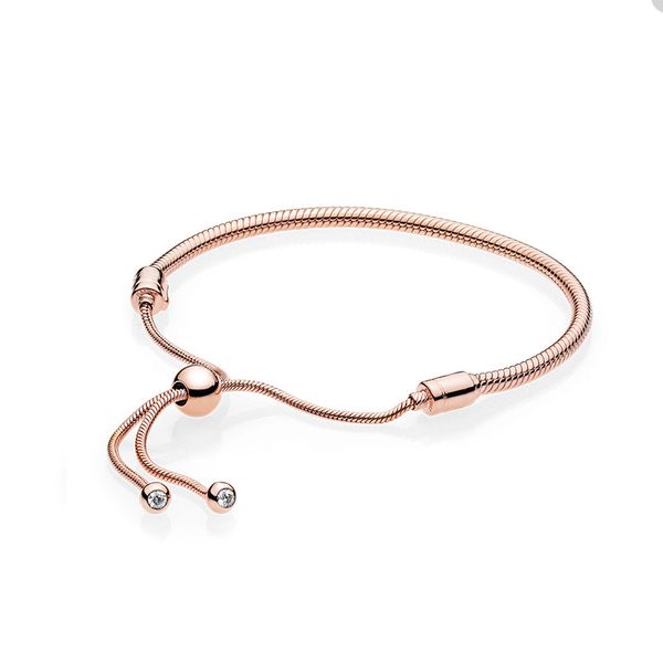 Bracelet coulissant en or rose de luxe pour Pandora 925 Sterling Silver Snake Chain Bracelets porte-bonheur bijoux de créateur pour femmes filles bracelet de fête avec boîte d'origine