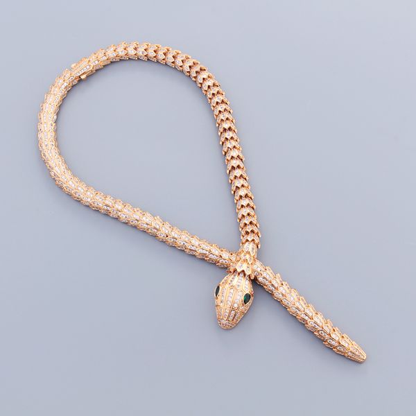 Luxury Rose Gold Sliver Snake Pendants Long Collars para mujeres Cabuchero de moda