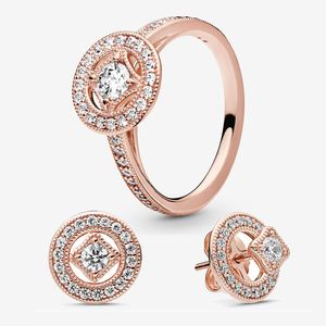 Luxe roségouden oorknopjes Ringset voor Pandora Crystal Diamond Wedding Party Sieradenset voor vrouwen Meisjes designer ringen en oorbel met originele geschenkdoos