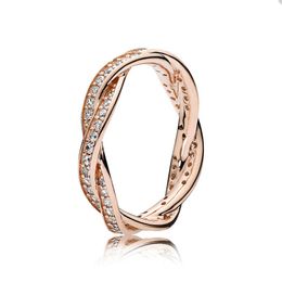 Bague de luxe en or rose avec lignes torsadées pour Pandora 925 bijoux de mariage en argent sterling bagues de créateur pour femmes hommes petite amie cadeau bague de luxe avec boîte d'origine