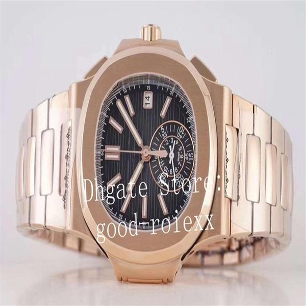 Relojes de lujo de oro rosa para hombre, reloj con movimiento cronógrafo automático, Cal 28520, complicaciones, fecha 5980 Eta Sport Black Dia295v