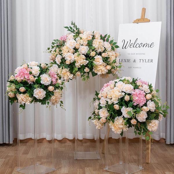 Bola de besos de flores artificiales de Hortensia rosa de lujo, centro de mesa de boda, decoración Floral para fiesta, escenario, camino, ventana de plomo, 2 uds.