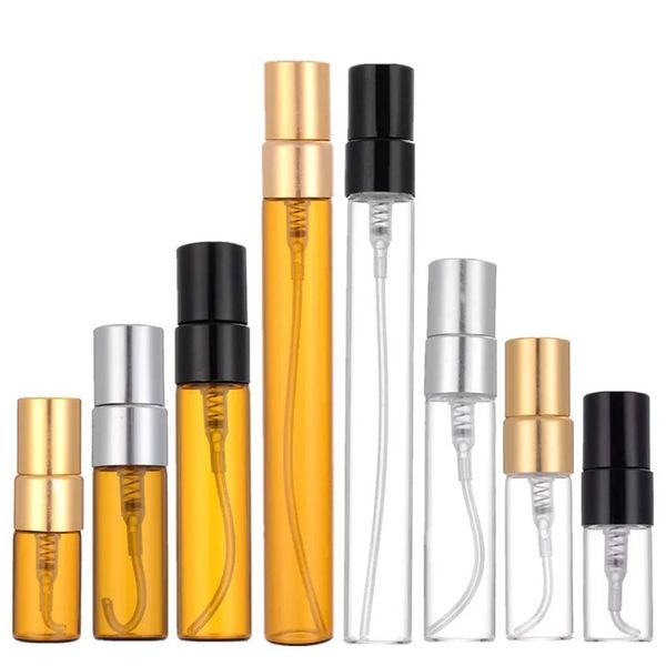 Ronda de lujo 2 ml 3 ml 5 ml 10 ml Mini Vacío Claro Botella de Spray Ámbar Muestra de Perfume de Vidrio Atomizador Probador Botellas