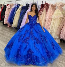 Vestidos De quinceañera azul real De lujo vestido De baile lentejuelas brillantes corsé princesa 16 vestido De graduación fiesta De desfile Vestidos De 15 Anos