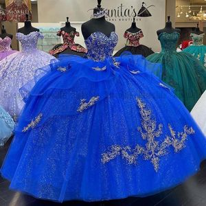 Luxe Koningsblauw Quinceanera Jurken Baljurk Pailletten Kant Plus Size Mexicaanse 15 jaar Zestien Prinses Sweet 16 Prom Dress230U