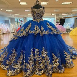 Luxe Royal Blue Quinceanera Dresses Spaghetti Strap Prom Sweet 16 Jurns Petal Power Power Vestidos de 15 Anos Ball Jurk