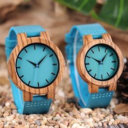 Montre de luxe en bois bleu royal, montre-bracelet à quartz, horloge en bambou 100% naturel, bracelet en cuir décontracté, cadeaux de la Saint-Valentin pour Me295t