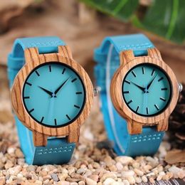 Montre de luxe en bois bleu royal, montre-bracelet à quartz, horloge en bambou 100% naturel, bracelet en cuir décontracté, cadeaux de la Saint-Valentin pour Me270l