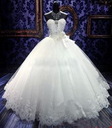 Robe de mariée de luxe royale bouffante en perles, robes de mariée plissées en Organza sur mesure, 2019