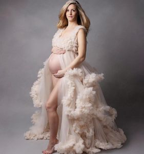 Luxe Ruffles Maternité Wraps Robes pour Séance Photo Jupes À Niveaux Femmes Robes De Maternité Avant Fente Wrap Cape Peignoir Vêtements De Nuit
