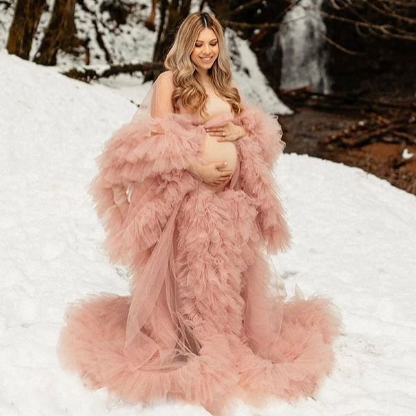 Vestidos de graduación de lujo con volantes para mujeres embarazadas, batas largas de maternidad para sesión de fotos o baby shower, vestidos de noche sexis de talla grande