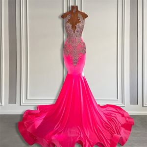 Luxury s roze zeemeermin prom jurk voor zwart meisje elegante lange kralenjurken 2024 240403