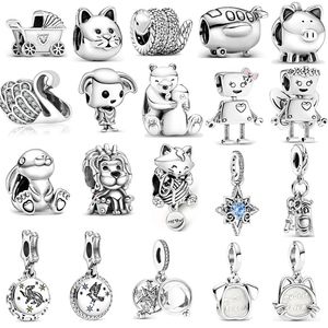 Luxe s925 Sterling Silver Bead Charms Perlé Robot DIY Populaire Femmes Bijoux Cadeau Original Fit Pandora Bracelet Mode Dames Classique Mignon Pet Pendentif