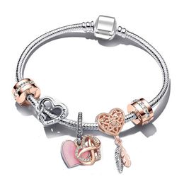 Luxe s925 Sterling Zilver Beaded Charm Armbanden Set Vrouwen Gift Originele Fitting Pandora Armbanden Mode Liefde Hart Hanger Accessoires Sieraden 16-21cm