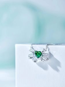 Luxe S925 Sterling Silver Crystal Bowknot ketting geometrische hart diamant hangers mode vrouwen groen zirkoon boog sieraden asymmetrische choker