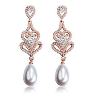 Luxe S925 Sterling Silver Post Mariée Mariage Charme Boucles D'oreilles Designer AAA Cubique Zircone Perle Cuivre Bijoux Rose Or Argent Boucle D'oreille Pour Les Femmes Parti Ami Cadeau