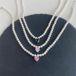 Luxe s925 sterling zilveren schelp parelketting ontwerper voor vrouw 5A zirkonia groen roze diamant hart hangers dames choker kettingen bruiloft sieraden geschenkdoos