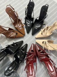 Luxe sandaal dames hoge hak lakleer slingbacks puntige tenen naaldhak met gespen enkelbandje bordeaux hoge hakken feestjurk schoenen
