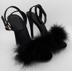 Sandales de luxe Deluxe dames femmes chaussures de soirée en daim noir talon de couverture sandales de fourrure romantiques chaussures d'été à talons hauts livraison gratuite