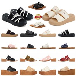 Luxe sandalen Designer Platform Slippers wedge sandles beige wit zwart roze canvas slipper sandle dames zomer outdoor wandelschoenen platte slides maat 35-42