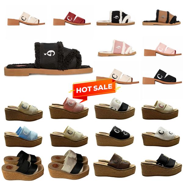 Sandalias de lujo Diseñador Mujer Zapatillas Zapatos suaves Lino bordado Tacón alto Sandale Sliders Alta calidad Diseñador casual Tamaño 35-42 para mujer