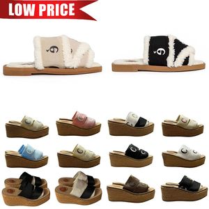 Sandales de luxe Célèbre Designer Femmes Pantoufles Chaussures Souples Brodé Lin Talon Haut Sandale Sliders 2024 taille 35-42 de haute qualité