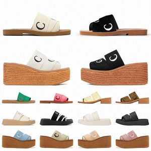 Sandales de luxe Femmes Femmes Slippées Bois Flat Mules Slides Platform Cloud Chaussures Doux Broidered Linn High Heel Sandale Espadrille Wedge Sliders P1 13oz #