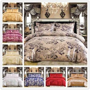 Luxe satijn jacquard beddengoed set dekbedoverdek sets 2/3/4pcs quilt laken 1/2 kussenslopen twin koningin hometexlie