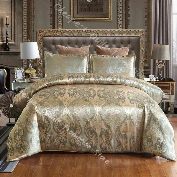 Luxury Satin Jacquard Single Double Duvet Cover Set King Size High Earn European Wedding ENSET Queen Size Quilt Cover Set 240422