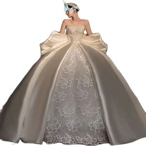 Vestidos De novia De encaje satinado De lujo, bata De lentejuelas bordada con cuello De corazón transparente, vestidos De novia De talla grande, bata De boda Bohemia