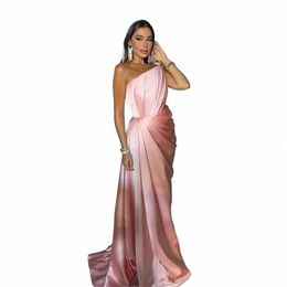 Luxury Satin Pink Women Slit Night Dres Hermoso en el hombro Fascinante Sexy Backl Mop New Lg Skirt F2qn#