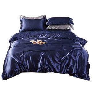 Ensembles de literie de luxe en satin de soie Housse de couette Drap-housse plat Twin Full Queen King size 4pcs / 6pcs ensemble de linge Noir 100% doré 210319